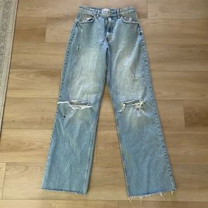 Zara wide leg full length ripped jeans